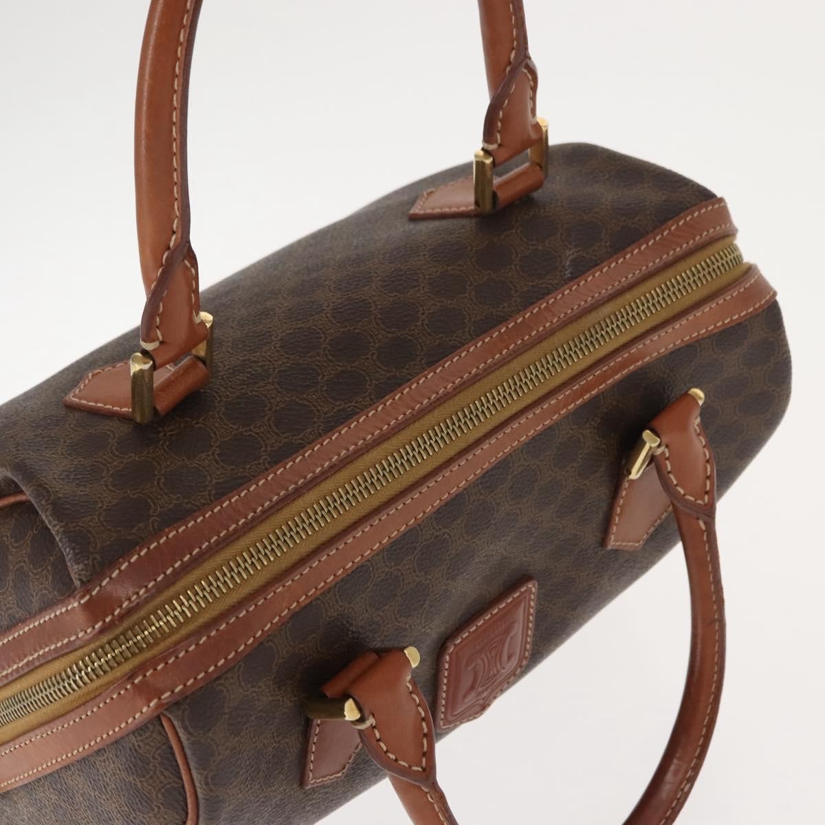 Celine Macadam Handbag Macadam with leather, BROWN, CANVAS, Handbag