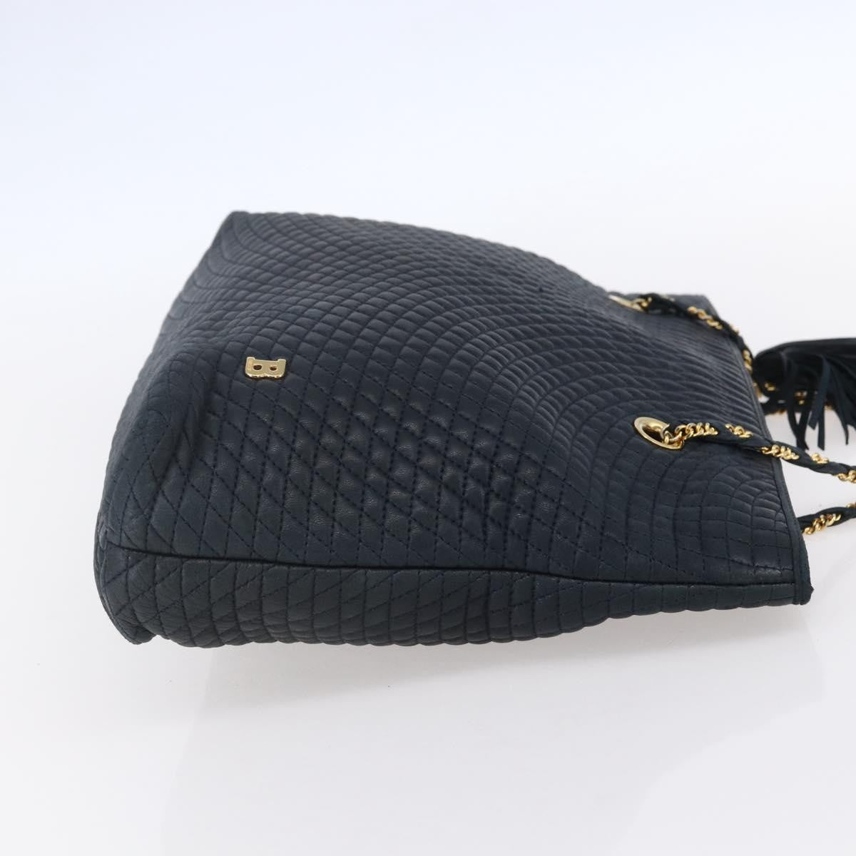 Bally Vintage Chain Shoulder Bag Quilted Leather, NAVY, LEATHER, Shoulder bag