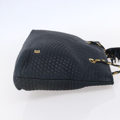 Bally Vintage Chain Shoulder Bag Quilted Leather, NAVY, LEATHER, Shoulder bag