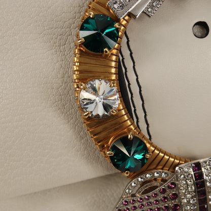 Miu Miu Madras Crystal Buckle Shoulder Bag Leather, WHITE, LEATHER, Shoulder bag