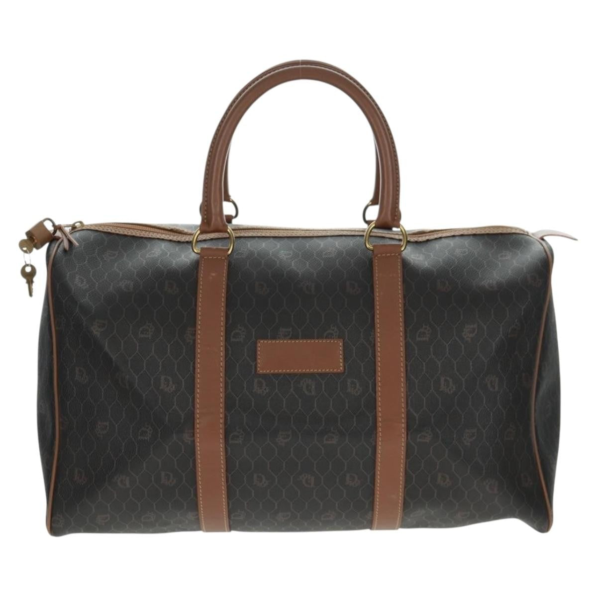 Christian Dior Vintage Honeycomb Boston bag Canvas and Leather, BLACK, PVC, Travel bag