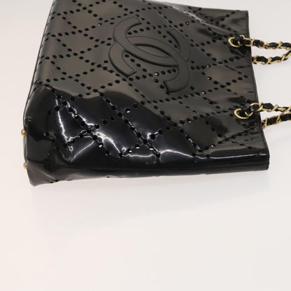 Chanel CC Chain Tote Perforated Patent, BLACK, PATENT_LEATHER, Tote bag