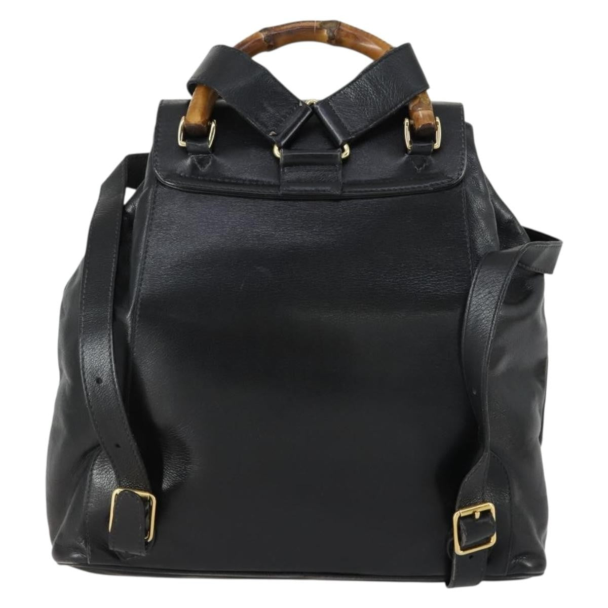 Gucci Vintage Bamboo Backpack Leather, BLACK, LEATHER, Backpack