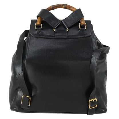 Gucci Vintage Bamboo Backpack Leather, BLACK, LEATHER, Backpack