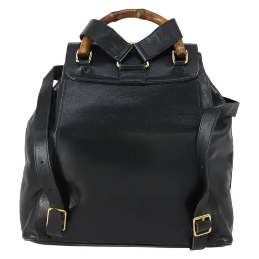 Gucci Vintage Bamboo Backpack Leather, BLACK, LEATHER, Backpack