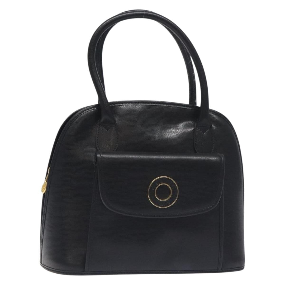 Celine Circle Logo Handbag Leather, BLACK, LEATHER, Handbag