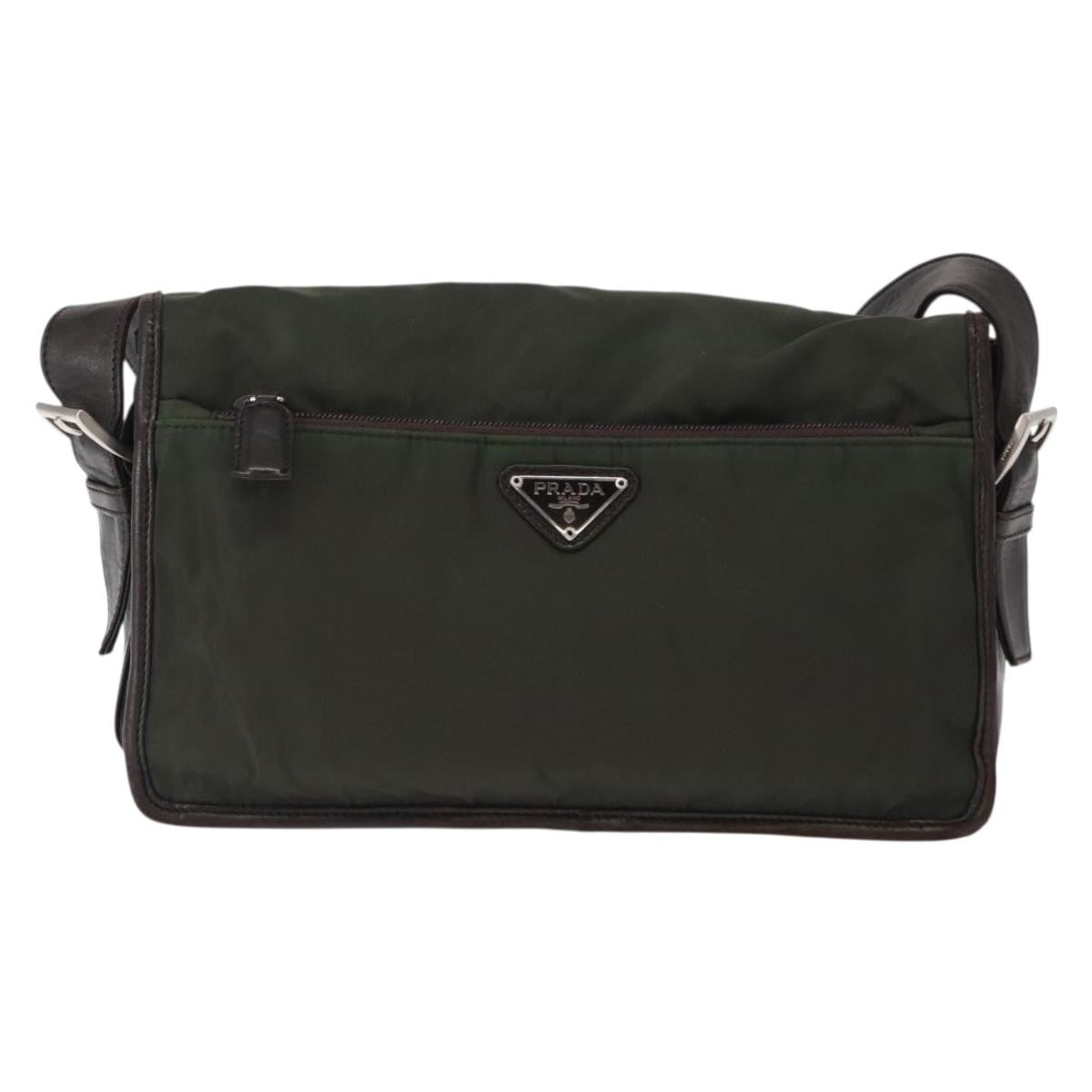 Prada Double Buckle Flap Messenger Bag Tessuto, Khaki, Nylon, Shoulder Bag