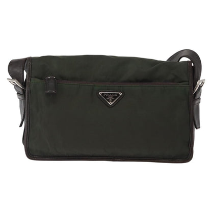 Prada Double Buckle Flap Messenger Bag Tessuto, Khaki, Nylon, Shoulder Bag
