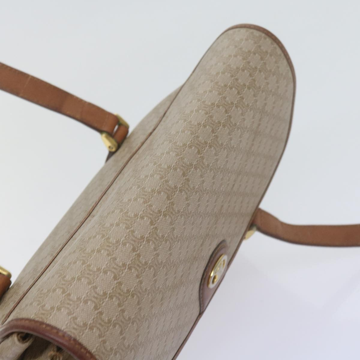 Celine Vintage Macadam Handbag Canvas and Leather, BEIGE, CANVAS, Handbag