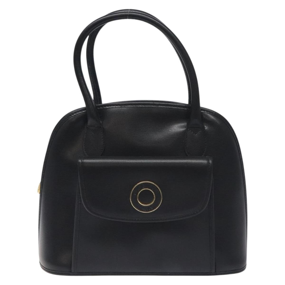 Celine Circle Logo Handbag Leather, BLACK, LEATHER, Handbag