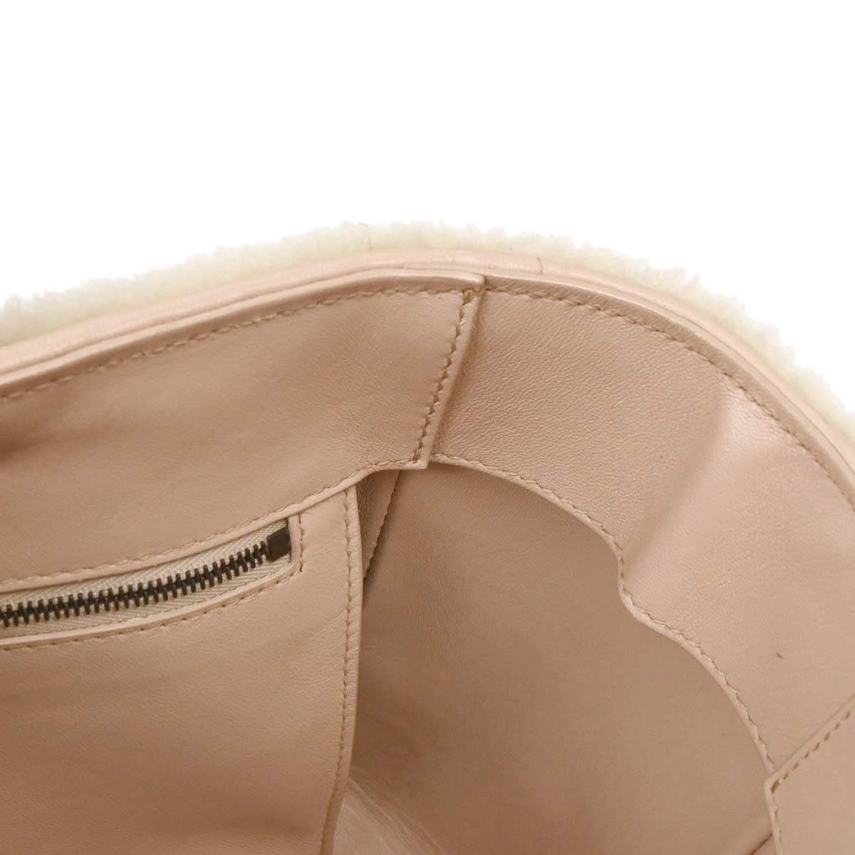 Balenciaga Papier A6 Zip Around Classic Studs Bag Shearling, WHITE, FAUX_FUR, Handbag