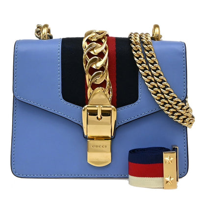 Gucci Sylvie Shoulder Bag Leather, BLUE, LEATHER, Shoulder bag