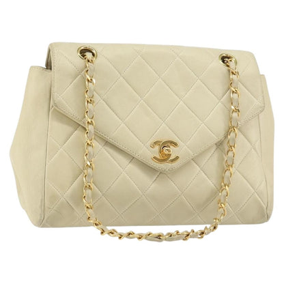 Chanel Vintage Envelope Flap Bag Quilted Lambskin, BEIGE, LEATHER, Shoulder bag