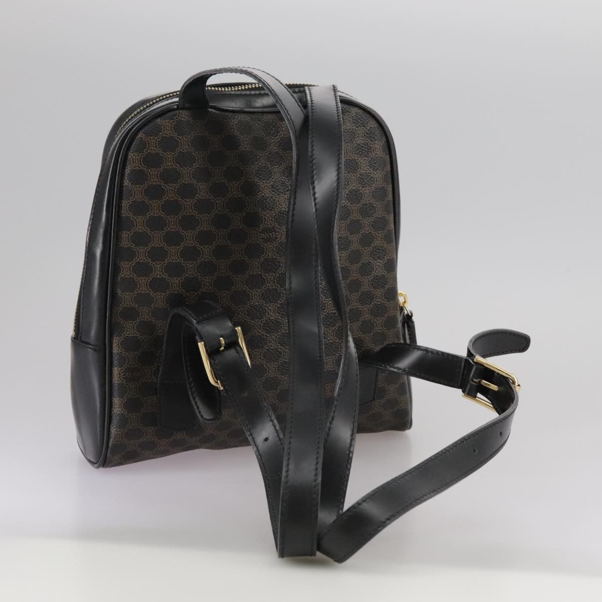 Celine Vintage Macadam Backpack Canvas and Leather, BLACK, CANVAS, Backpack