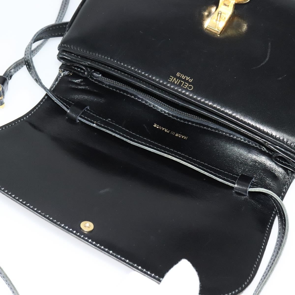Celine Vintage Triomphe Flap Bag Leather, BLACK, LEATHER, Shoulder bag