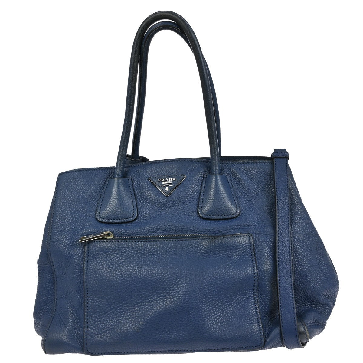 Prada Front Pocket Wing Convertible Tote Vitello Daino, BLUE, LEATHER, Tote bag
