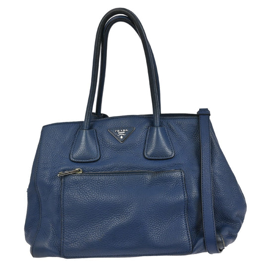Prada Front Pocket Wing Convertible Tote Vitello Daino, BLUE, LEATHER, Tote bag