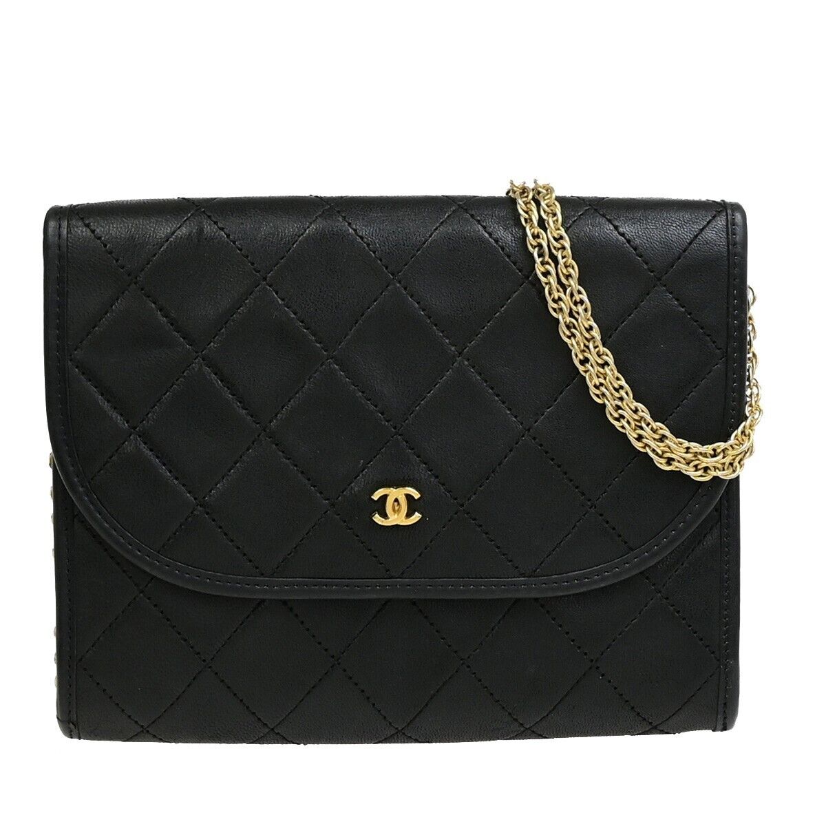 Chanel Vintage Round Flap Bag Quilted Lambskin, BLACK, LEATHER, Handbag