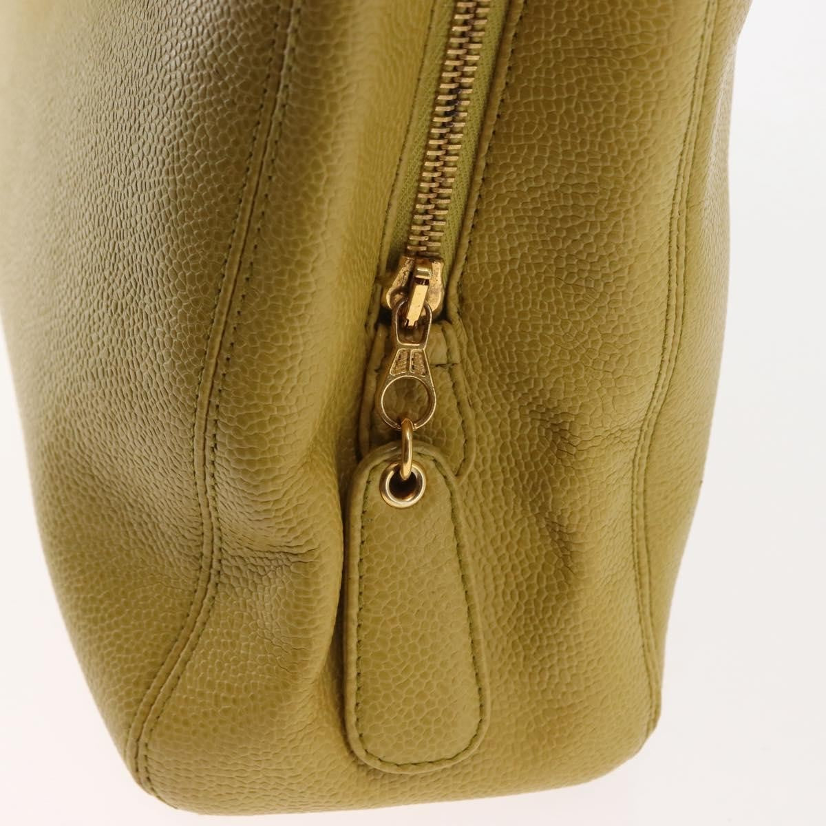 Chanel Vintage Logo Chain Tote Caviar, YELLOW, LEATHER, Tote bag