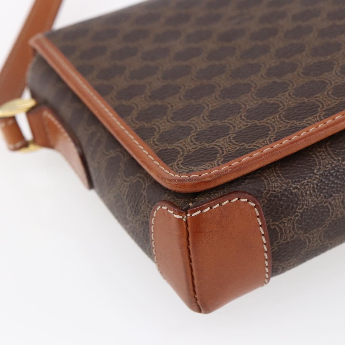 Celine Vintage Macadam Shoulder Bag Canvas and Leather, BROWN, CANVAS, Shoulder bag