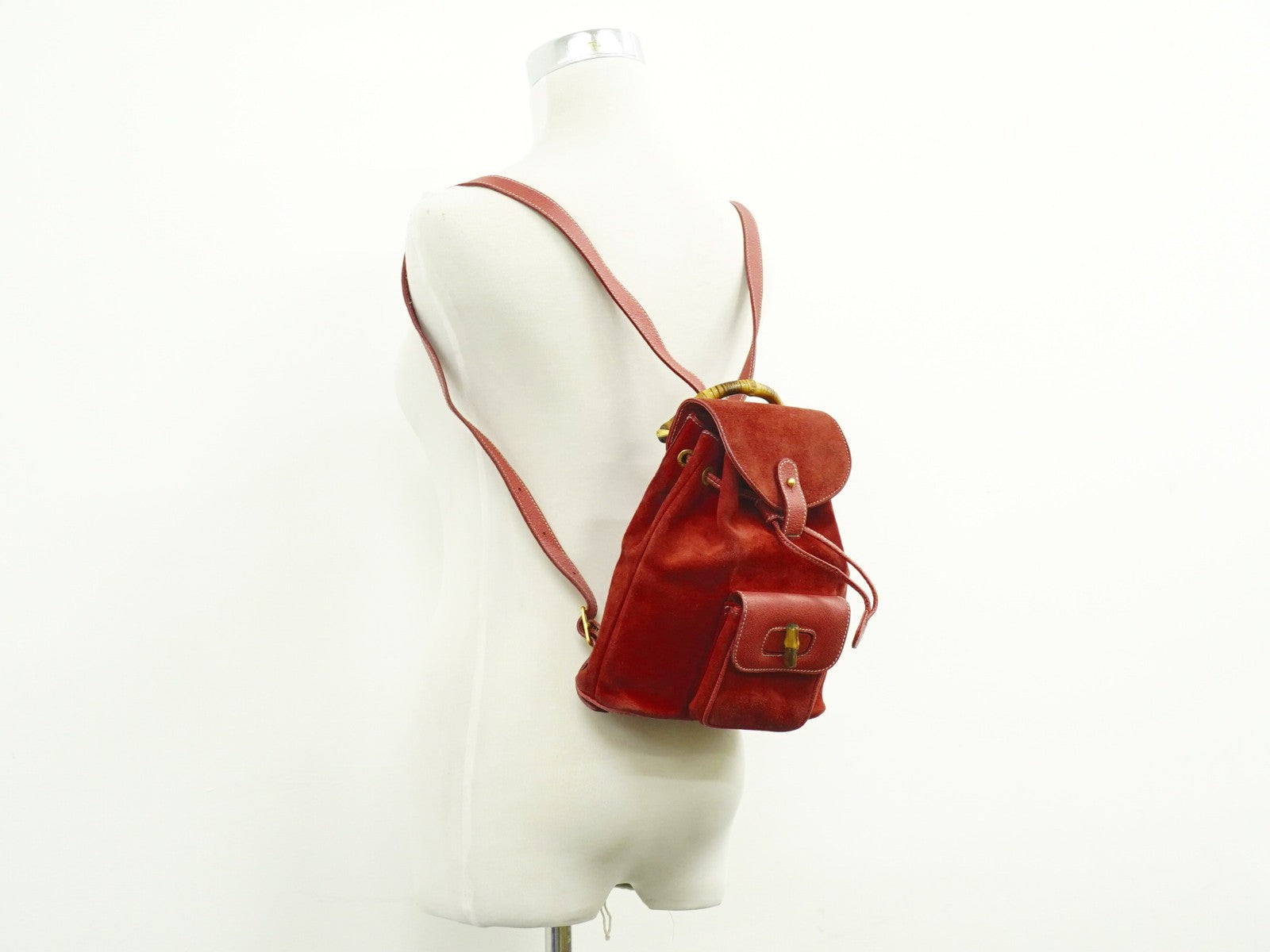 Gucci Vintage Bamboo Backpack Suede, RED, SUEDE, Backpack