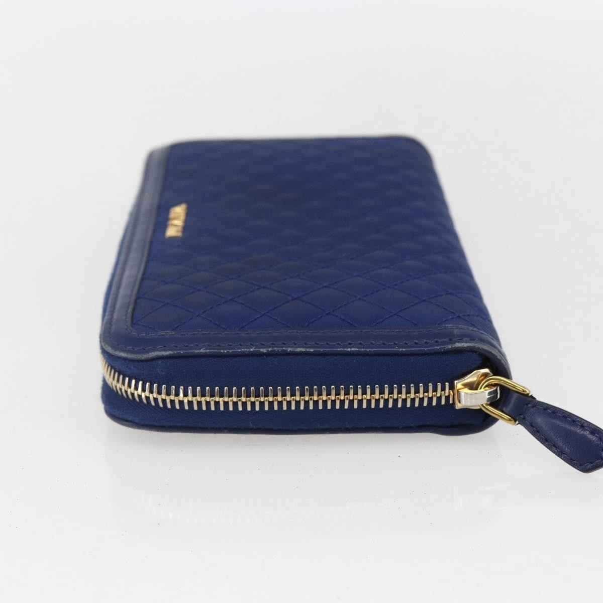 Prada Zip Around Organizer Wallet Saffiano Leather with Applique, BLUE, LEATHER, Wallets