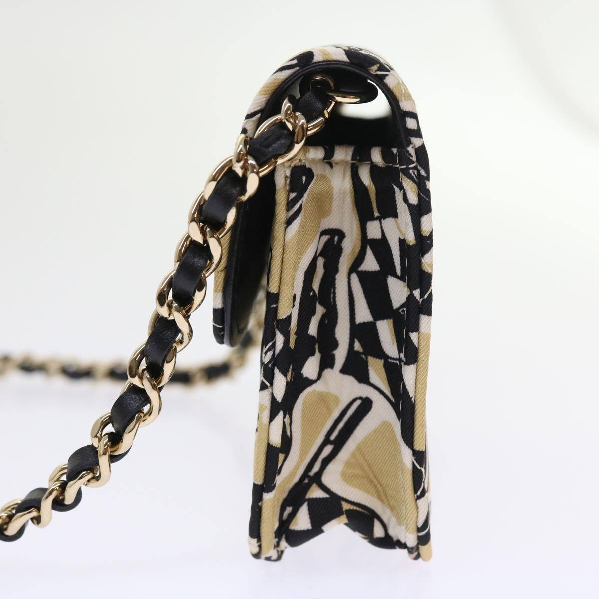 Chanel Flap Card Holder on Chain Quilted Printed Canvas, BEIGE, CANVAS, Shoulder bag