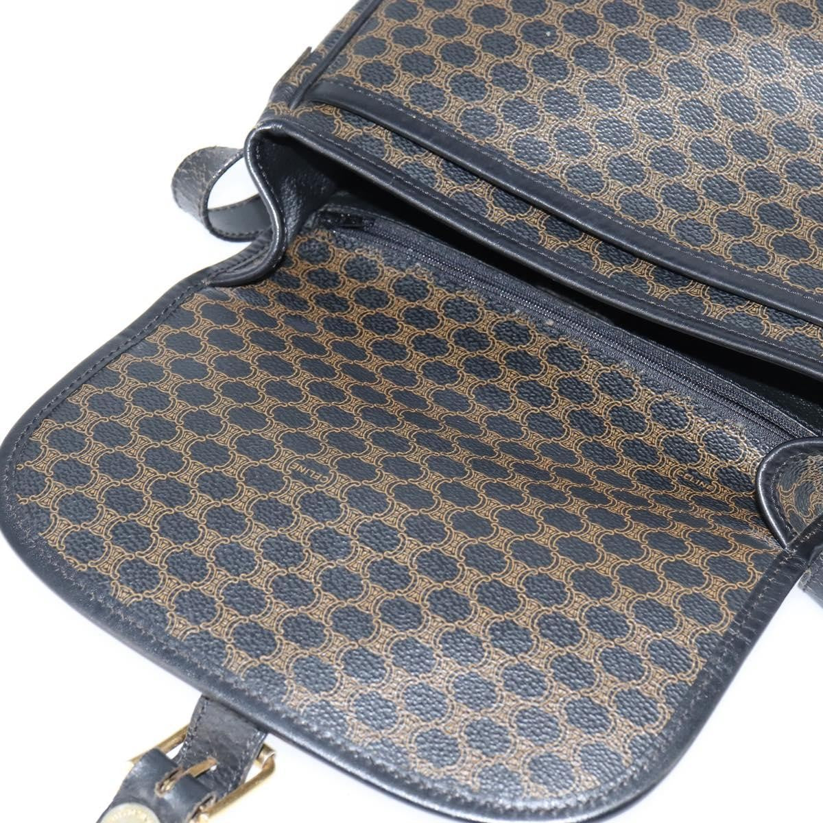 Celine Vintage Macadam Shoulder Bag Canvas and Leather, BLACK, CANVAS, Shoulder bag