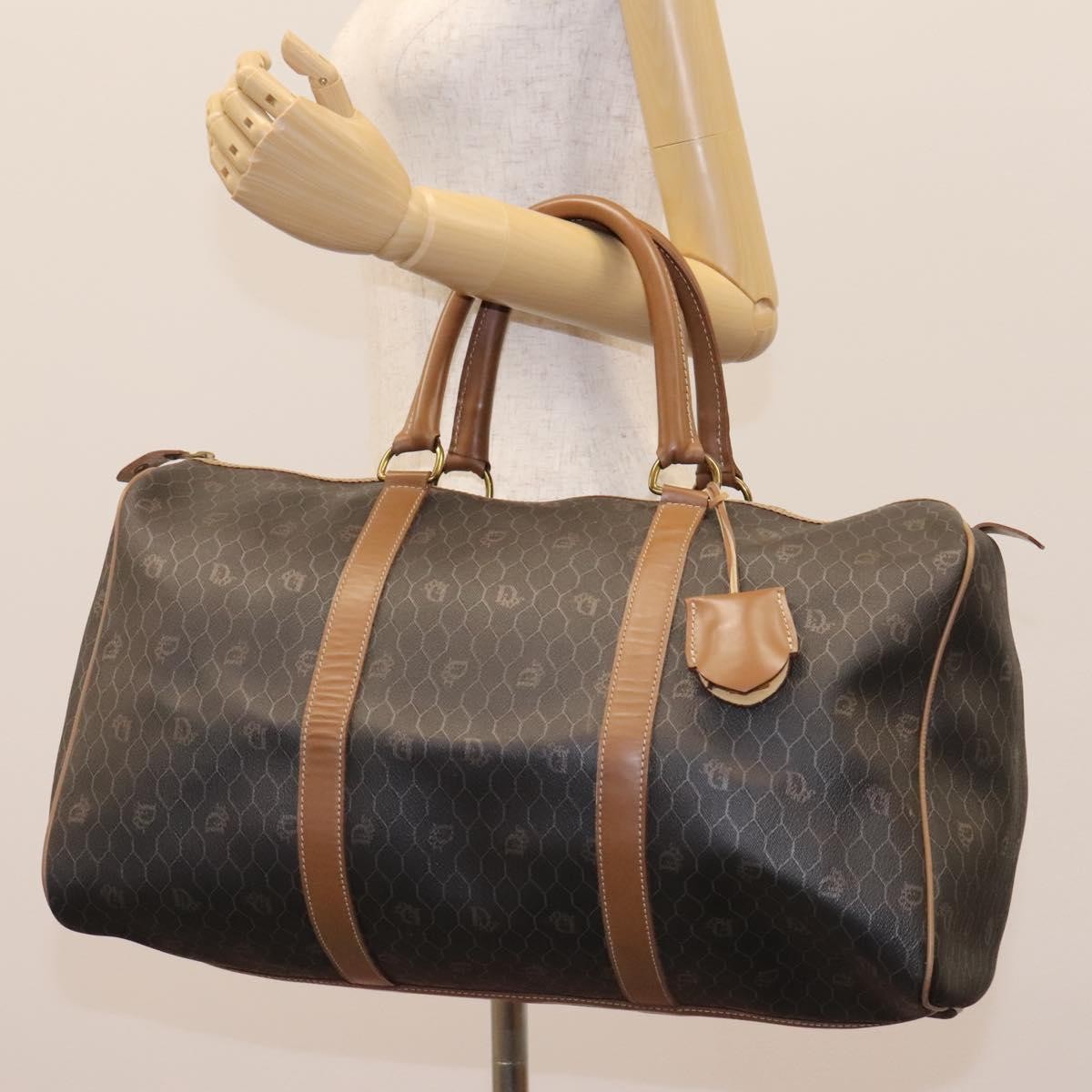 Christian Dior Vintage Honeycomb Boston bag Canvas and Leather, BLACK, PVC, Travel bag