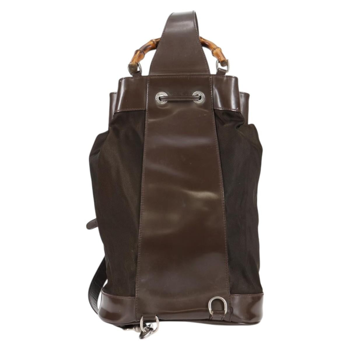 Gucci Vintage Bamboo Sling Backpack Nylon, BROWN, NYLON, Backpack