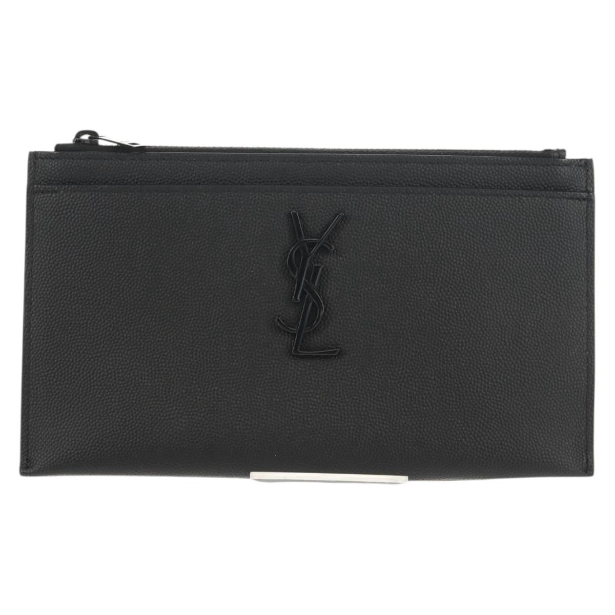 Saint Laurent Classic Monogram Zip Bill Pouch Leather, BLACK, LEATHER, Clutche & pouche