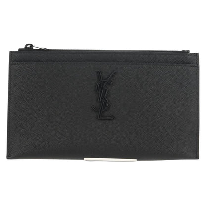 Saint Laurent Classic Monogram Zip Bill Pouch Leather, BLACK, LEATHER, Clutche & pouche