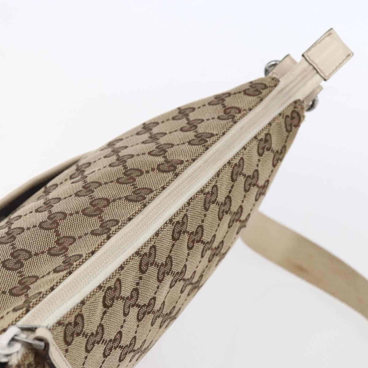 Gucci Zip Messenger Bag GG Canvas with Perforated Leather, BEIGE, CANVAS, Shoulder bag