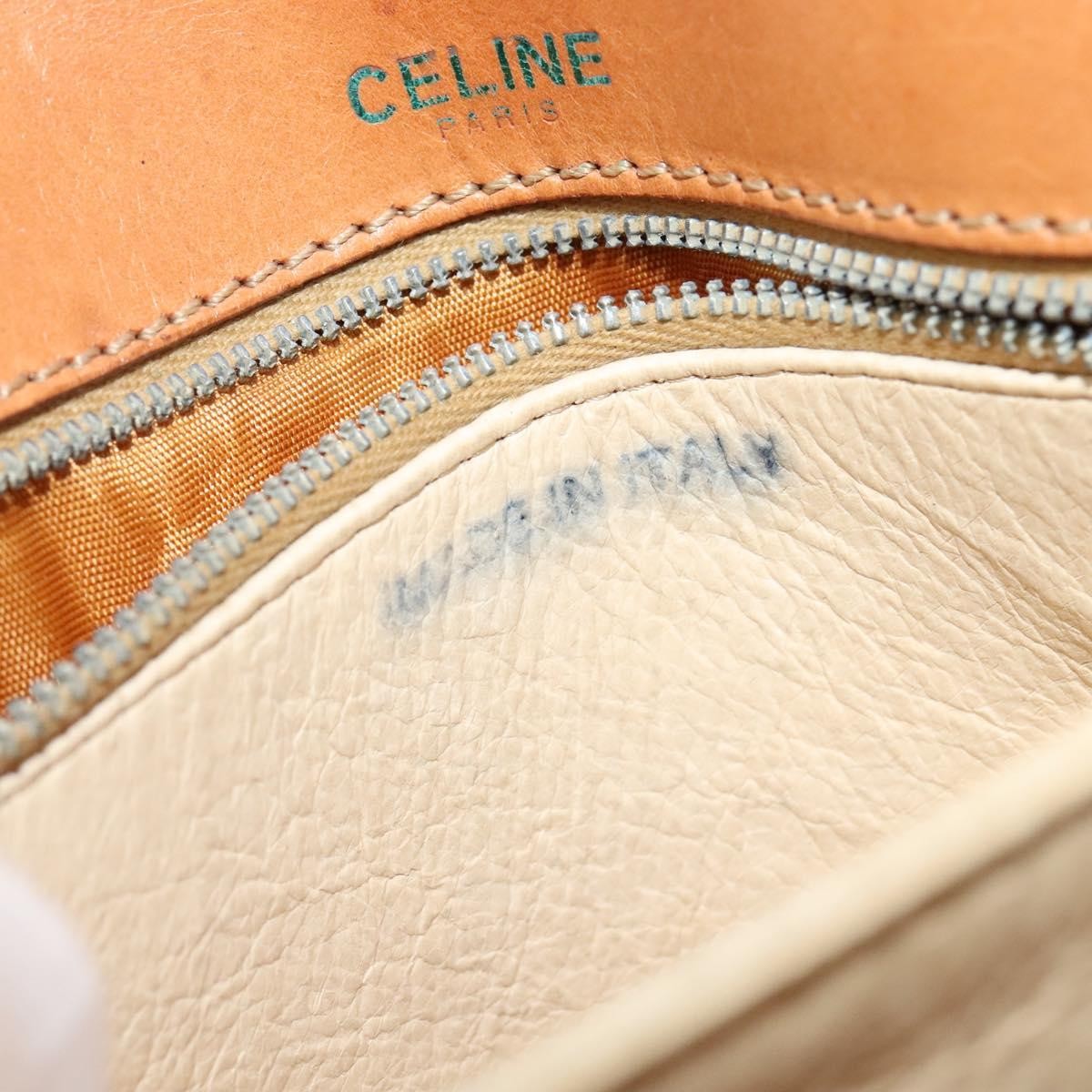 Celine Vintage Macadam Shoulder Bag Canvas and Leather, BEIGE, CANVAS, Shoulder bag