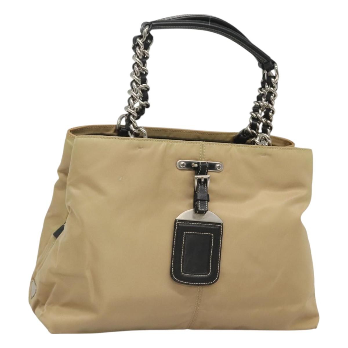 Prada Convertible Chain Tote Quilted Tessuto, BEIGE, NYLON, Tote bag