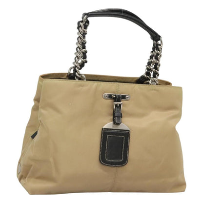 Prada Convertible Chain Tote Quilted Tessuto, BEIGE, NYLON, Tote bag