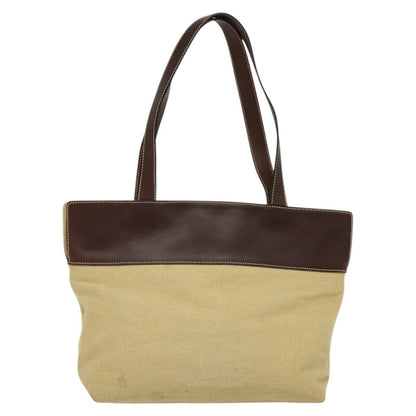 Chanel Vintage CC Tote Canvas with Leather, BEIGE, CANVAS, Tote bag