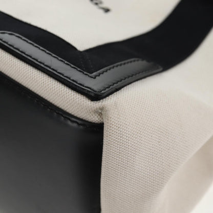 Balenciaga Navy Cabas Canvas with Leather, WHITE, CANVAS, Tote bag