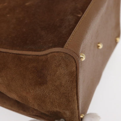 Gucci Vintage Bamboo Front Pocket Tote Suede, BROWN, SUEDE, Tote bag