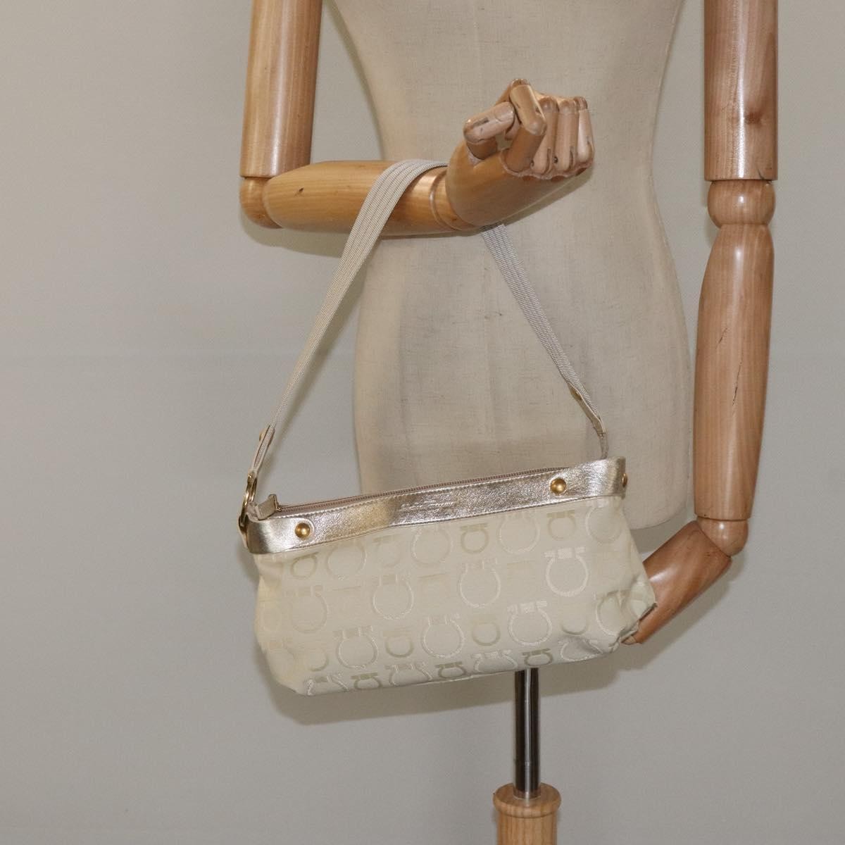 Salvatore Ferragamo Gancini Shoulder Bag Canvas, BEIGE, CANVAS, Shoulder bag