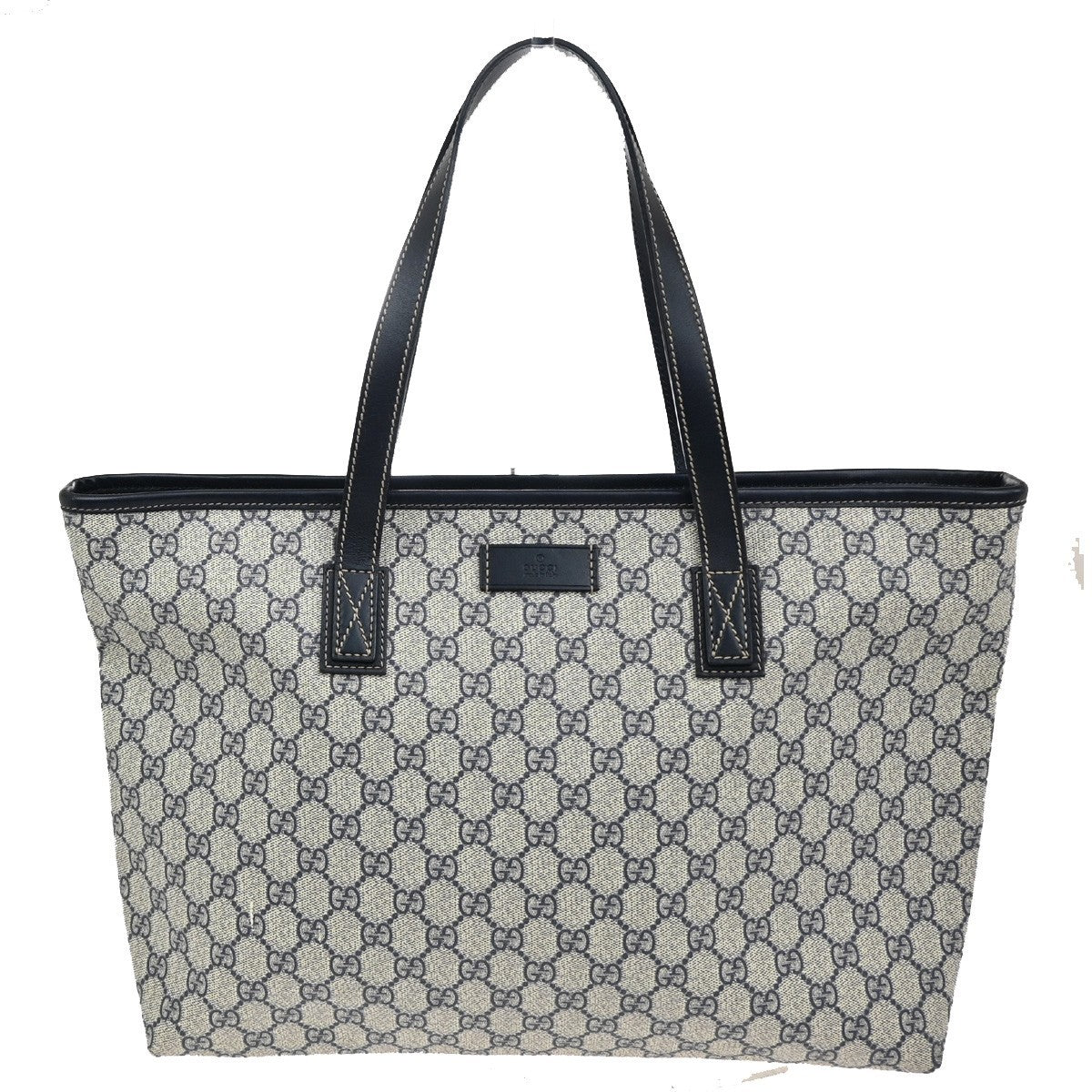 Gucci Plus Tote GG Coated Canvas with Leather, NAVY, CANVAS, Tote bag