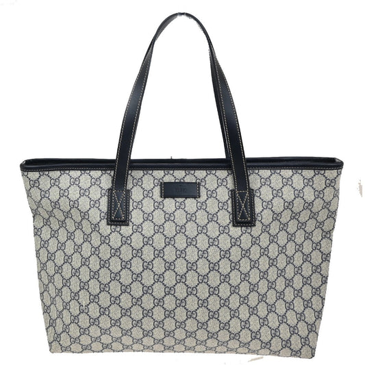 Gucci Plus Tote GG Coated Canvas with Leather, NAVY, CANVAS, Tote bag