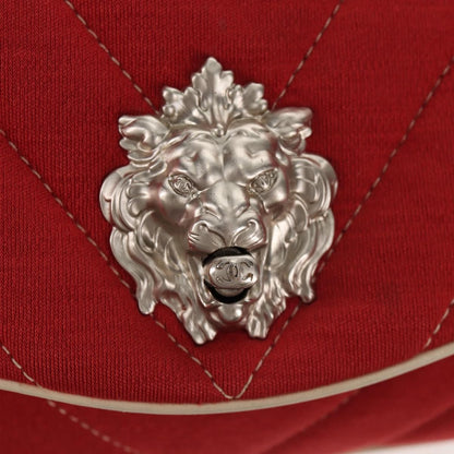 Chanel Leo Lion Flap Bag Chevron Jersey, RED, COTTON, Shoulder bag