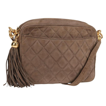 Chanel Vintage Front Pocket Camera Bag Quilted Suede, BROWN, SUEDE, Shoulder bag