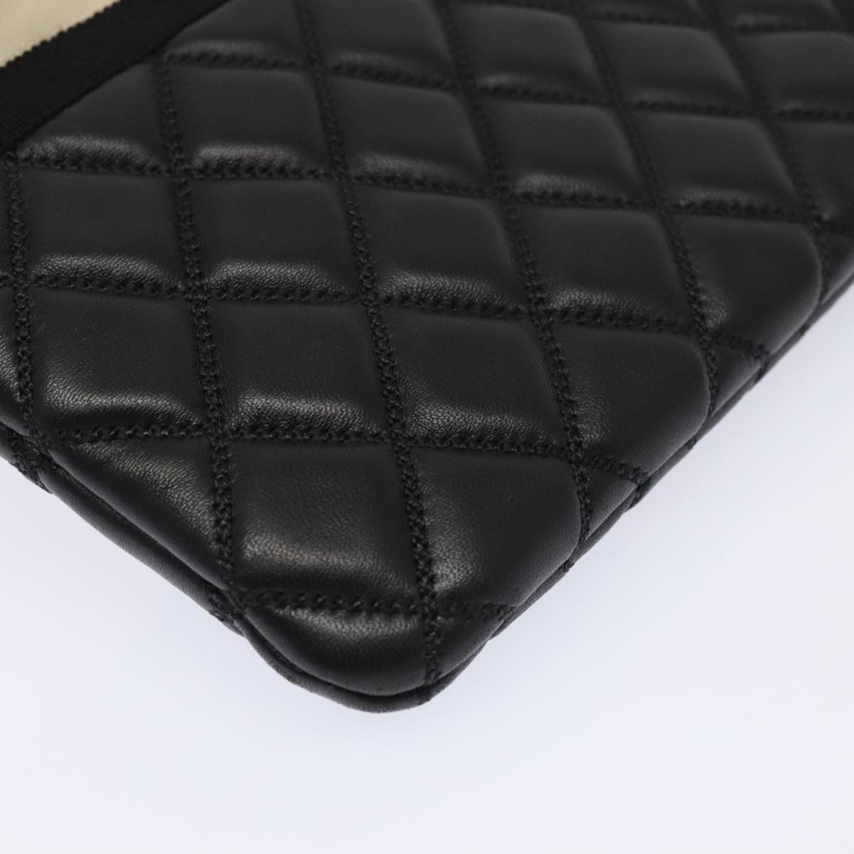 Chanel Pearl O Case Clutch Quilted Lambskin and Calfskin, BLACK, LEATHER, Clutche & pouche