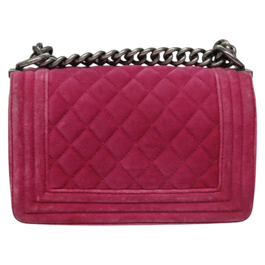 Chanel Boy Flap Bag Quilted Velvet, Pink, Velvet, Shoulder Bag