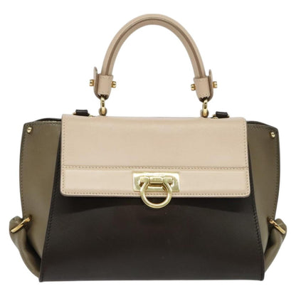 Salvatore Ferragamo Gancini handbag Leather, BROWN, LEATHER, Handbag