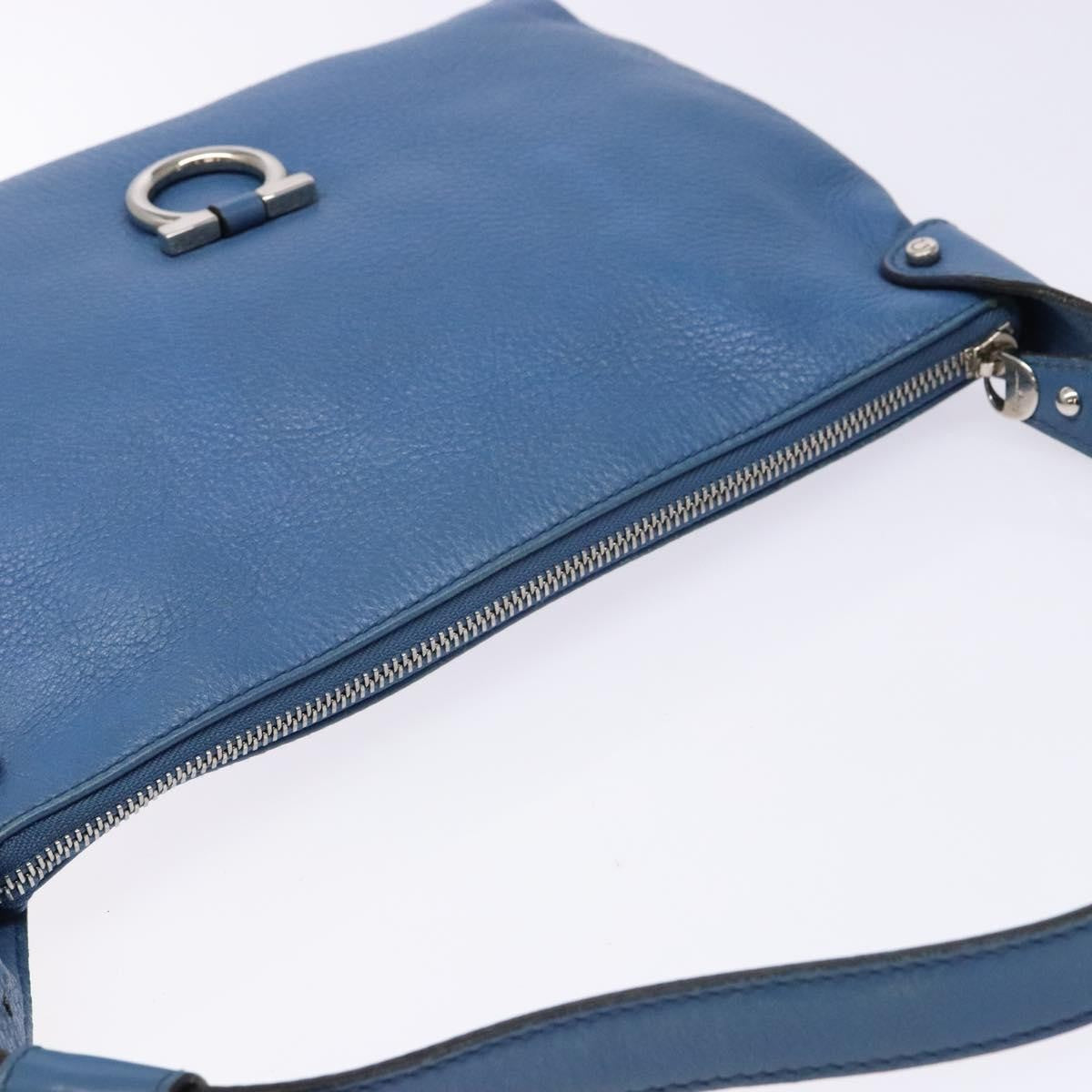 Salvatore Ferragamo Gancini Shoulder Bag Leather, BLUE, LEATHER, Shoulder bag
