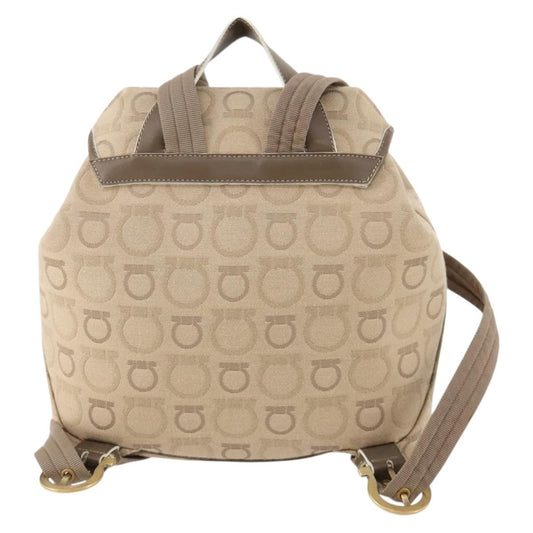 Salvatore Ferragamo Gancini Backpack Canvas, BEIGE, CANVAS, Backpack