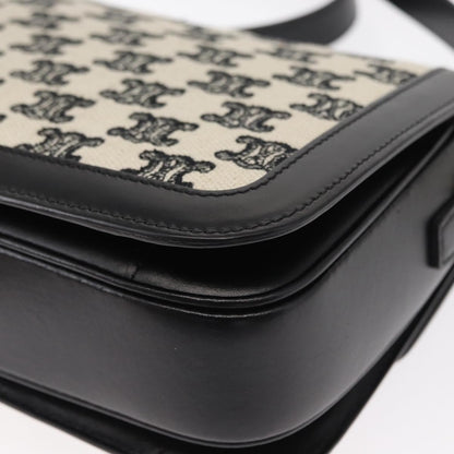 Celine Triomphe Shoulder Bag Canvas with Leather, BLACK, LEATHER, Shoulder bag